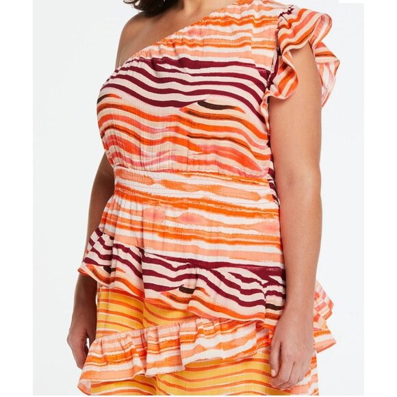 Rafaella Ella Colourful Tiered One Shoulder Dress 2X - Picture 4 of 4